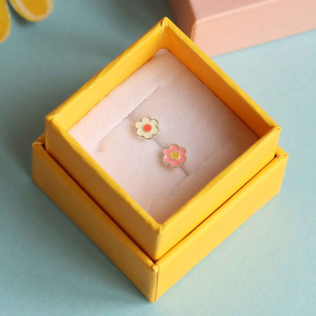 LULU Copenhagen Anemone ørering 1 stk forsølvet Ear stud, 1 pcs Orange/Coral - White