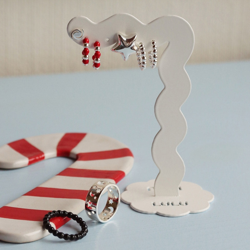LULU Copenhagen Color Ball Beads Hoops par Hoops Silver Plated/Passion Red