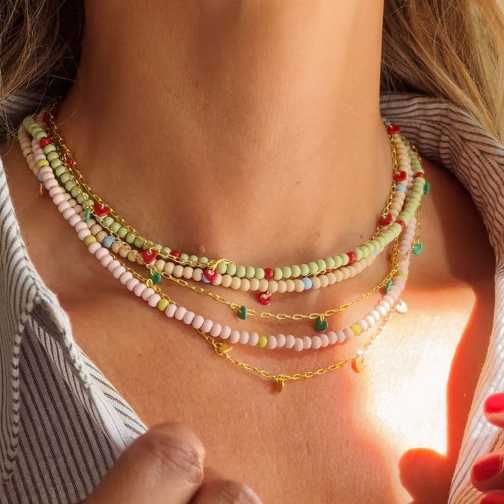 LULU Copenhagen Color Ball Halskæde Necklaces Silke Light Pink/ Lime