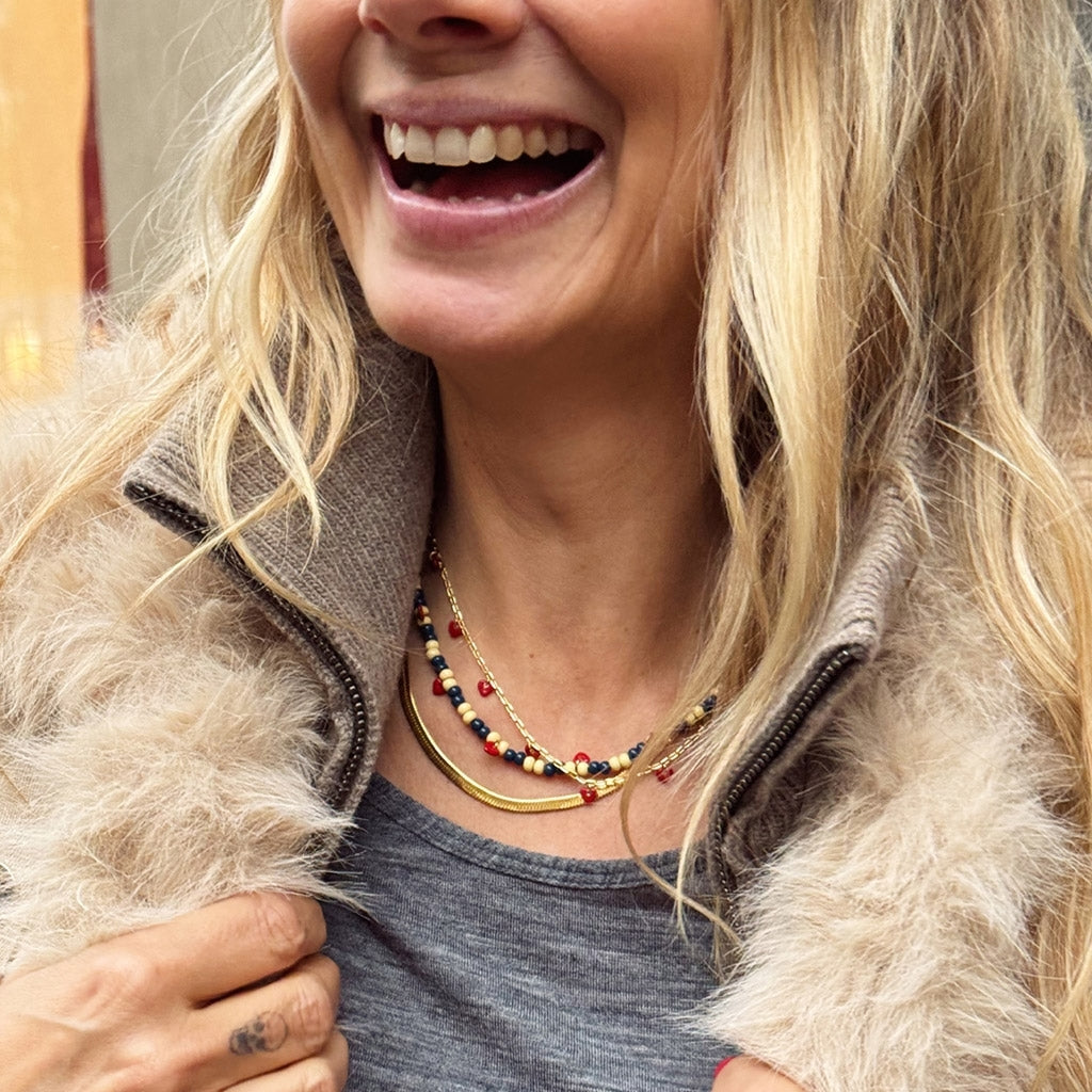 LULU Copenhagen Color Ball Heart Halskæde Necklaces Soft Yellow/Retro Dark Blue