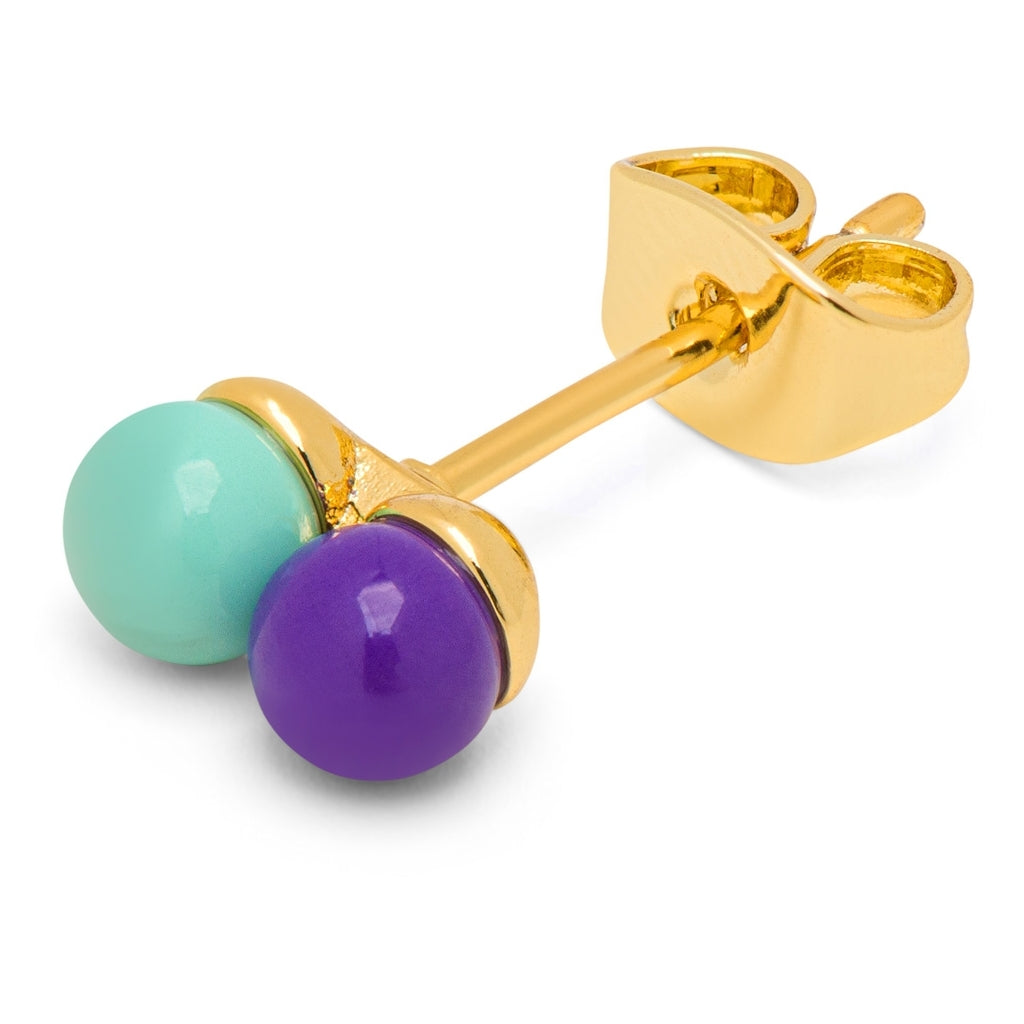 LULU Copenhagen Double Color Ball ørering 1 stk Ear stud, 1 pcs Deep Purple - Mint