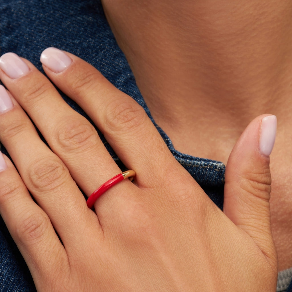 LULU Copenhagen Double Color Ring forgyldt Rings Gold/Passion Red