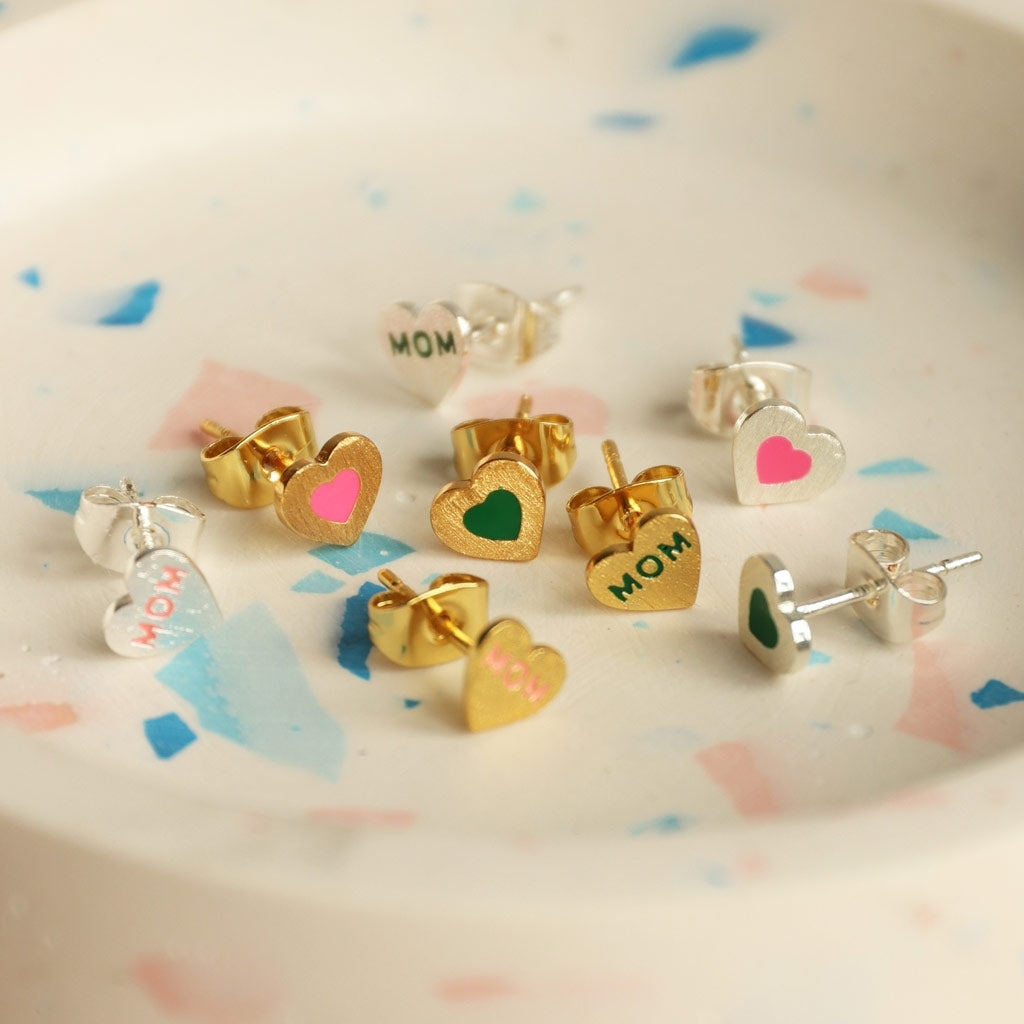 LULU Copenhagen Heart Mom ørering 1 stk forsølvet Ear stud, 1 pcs Pink
