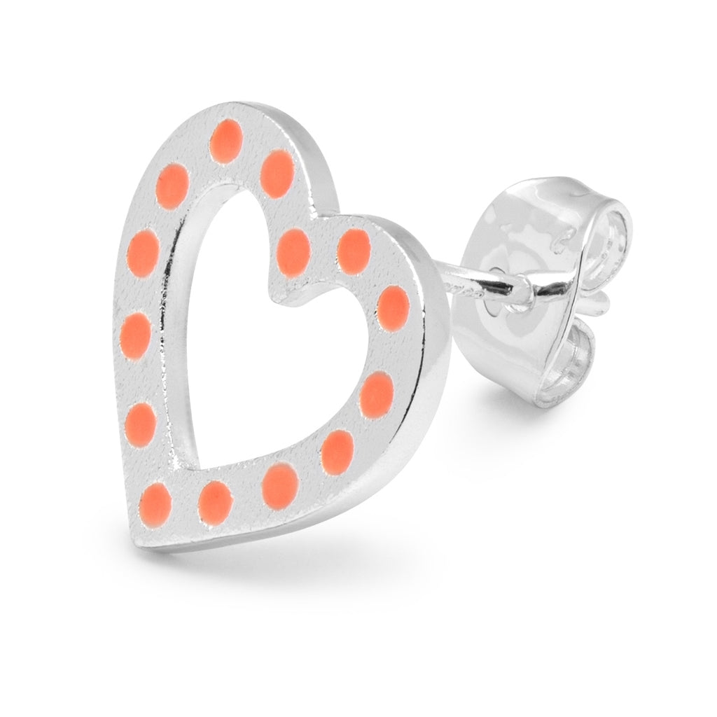 LULU Copenhagen OMG Heart ørering 1 stk forsølvet Ear stud, 1 pcs Orange/Coral