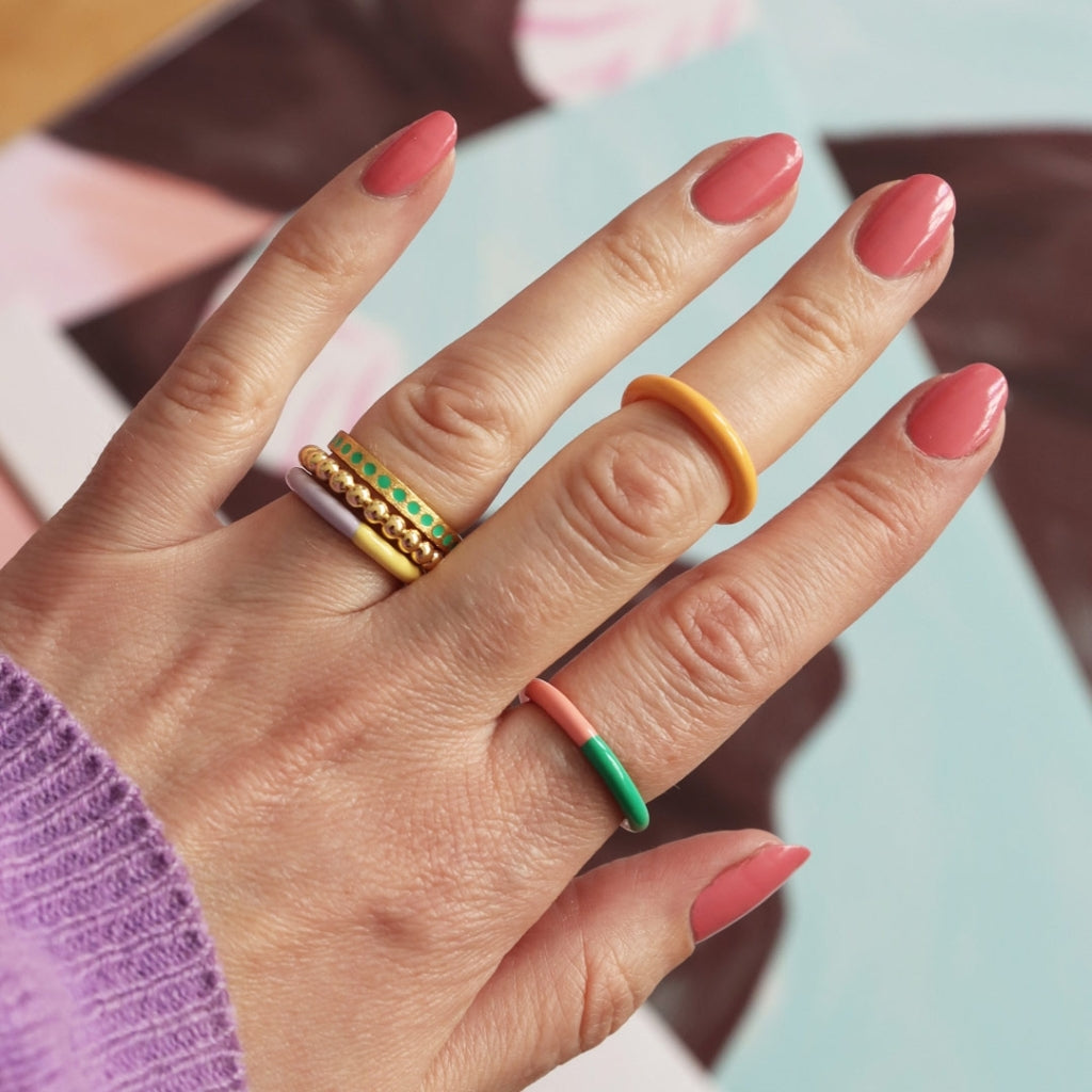 LULU Copenhagen Pattern Ring forgyldt Rings North Sea Green