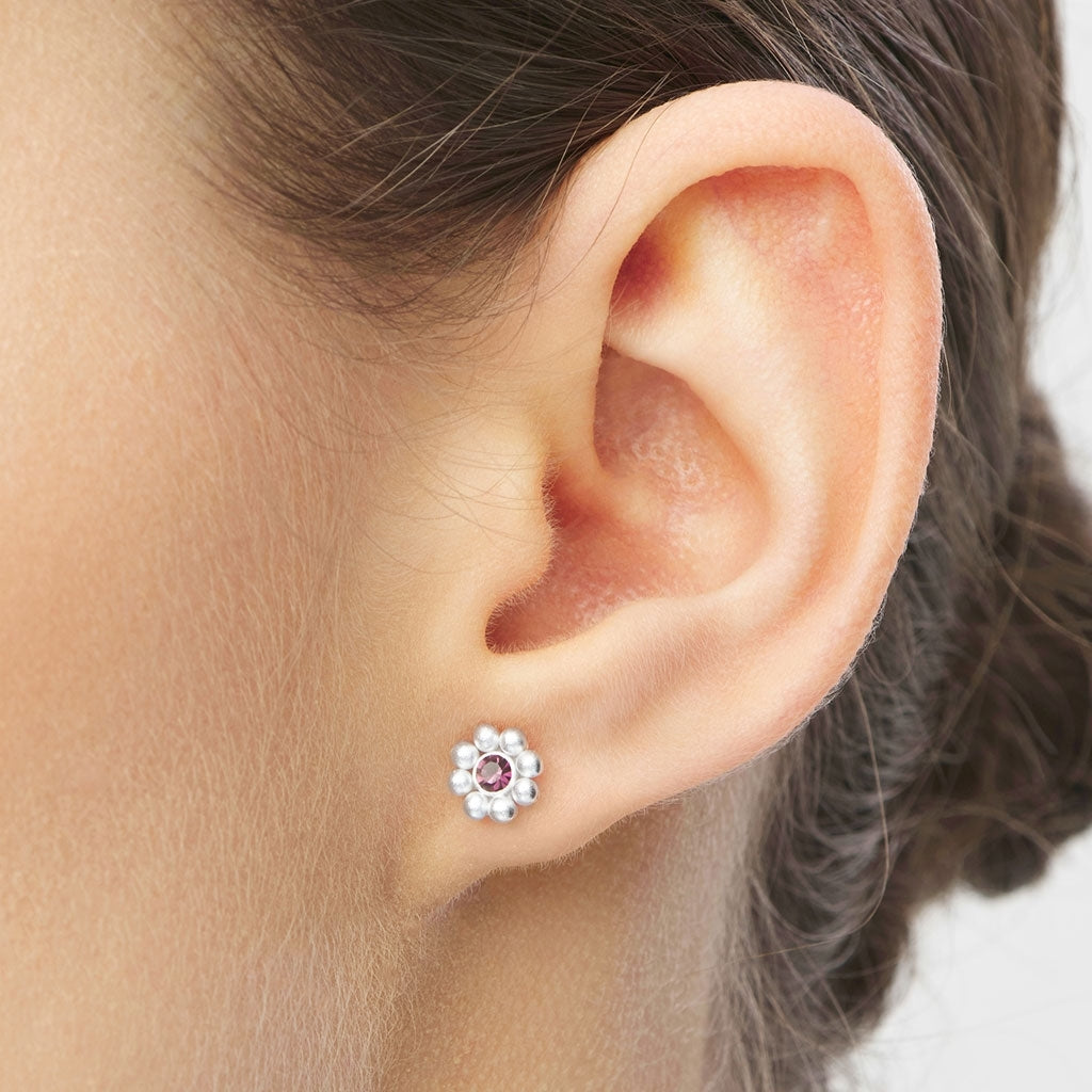 LULU Copenhagen Bouquet Crystal Flower 1 stk - Forsølvet Ear stud, 1 pcs Ametyst