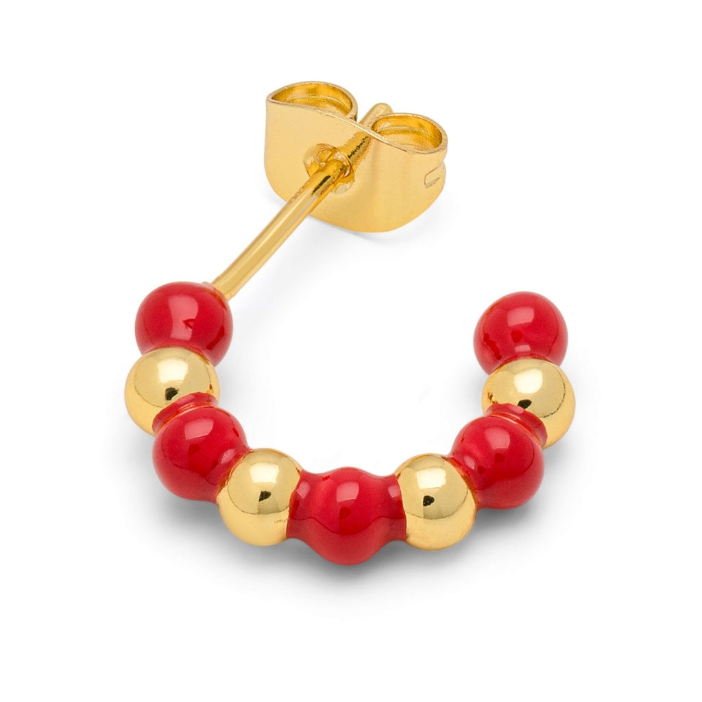 LULU Copenhagen Color Ball Beads Hoops par Hoops Gold Plated/Passion Red