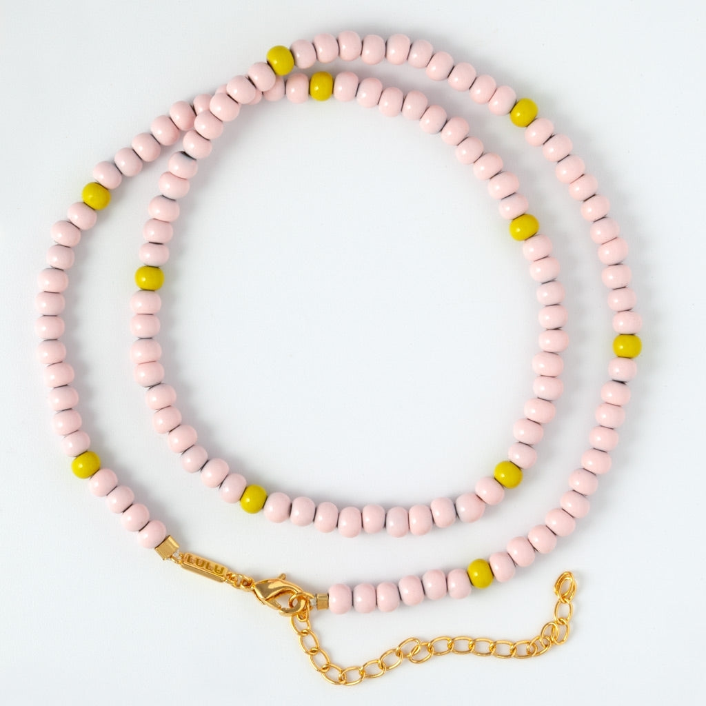 LULU Copenhagen Color Ball Halskæde Necklaces Silke Light Pink/ Lime