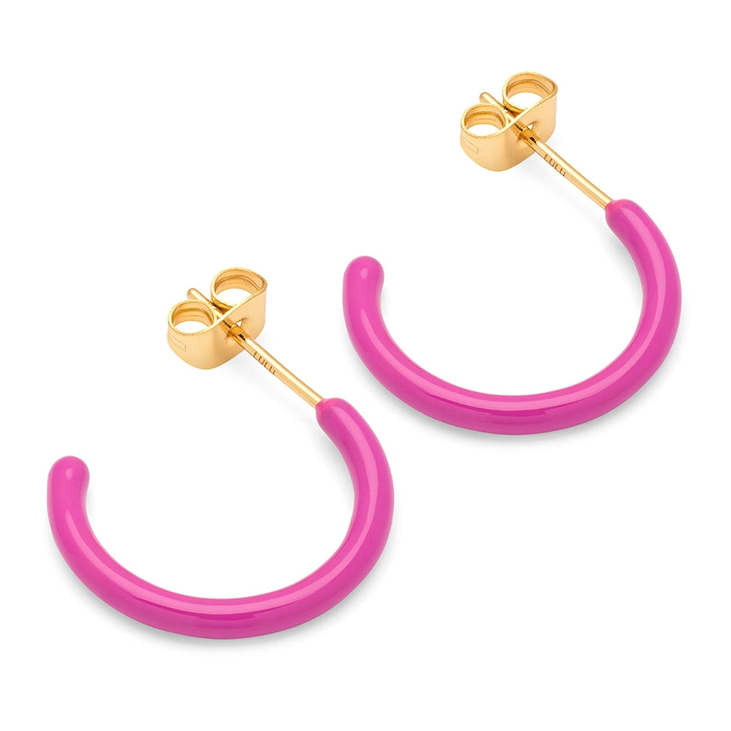 LULU Copenhagen Color Hoops Medium par Hoops Electric Fuchsia Pink