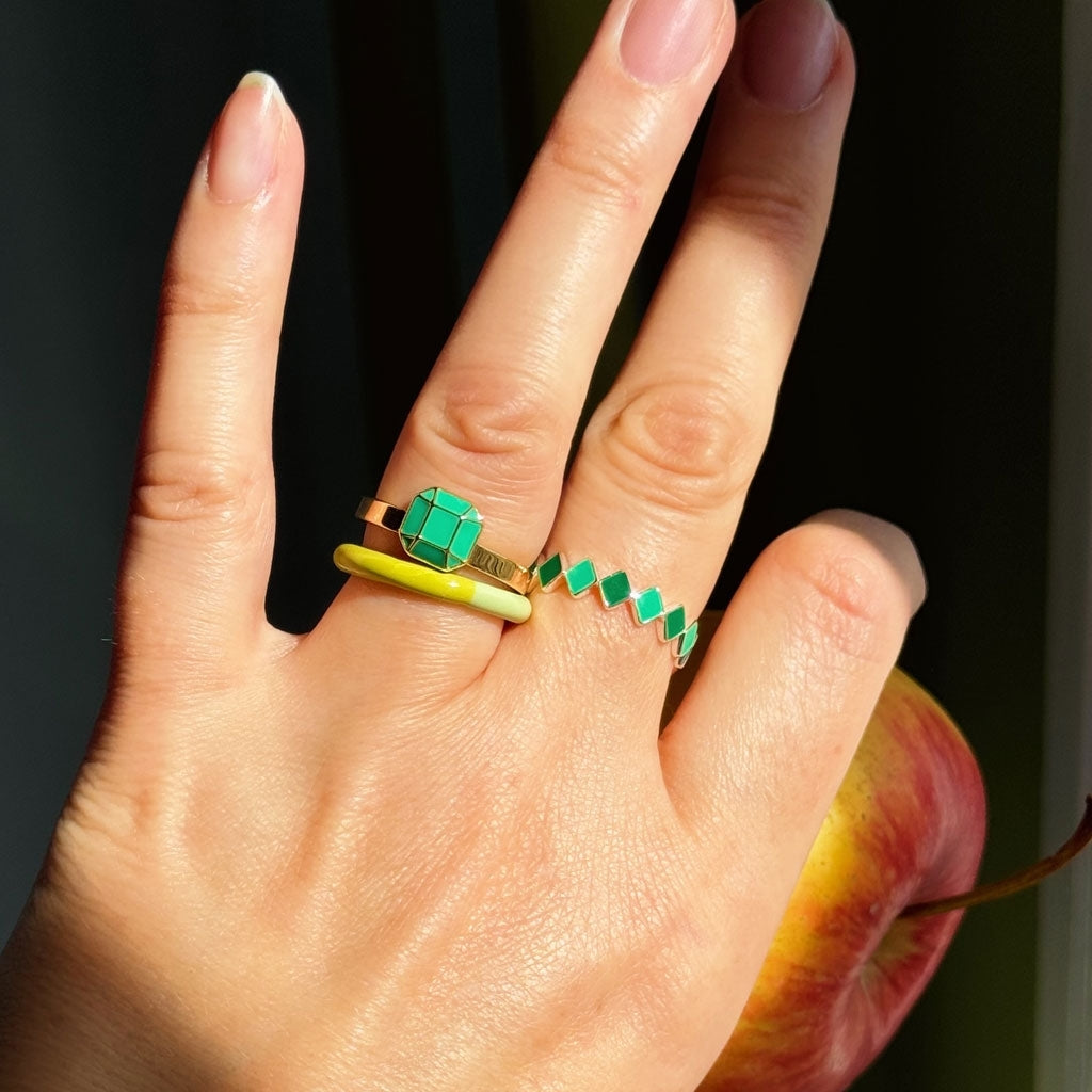 LULU Copenhagen Diamond Ring Large forgyldt Rings Lysegrøn