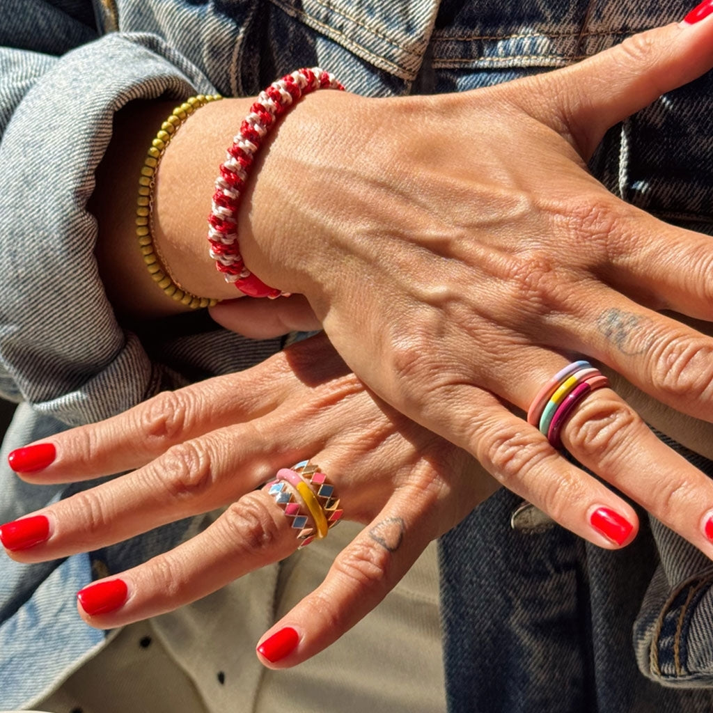 LULU Copenhagen Double Color Ring Rings Burnt Coral - Plum