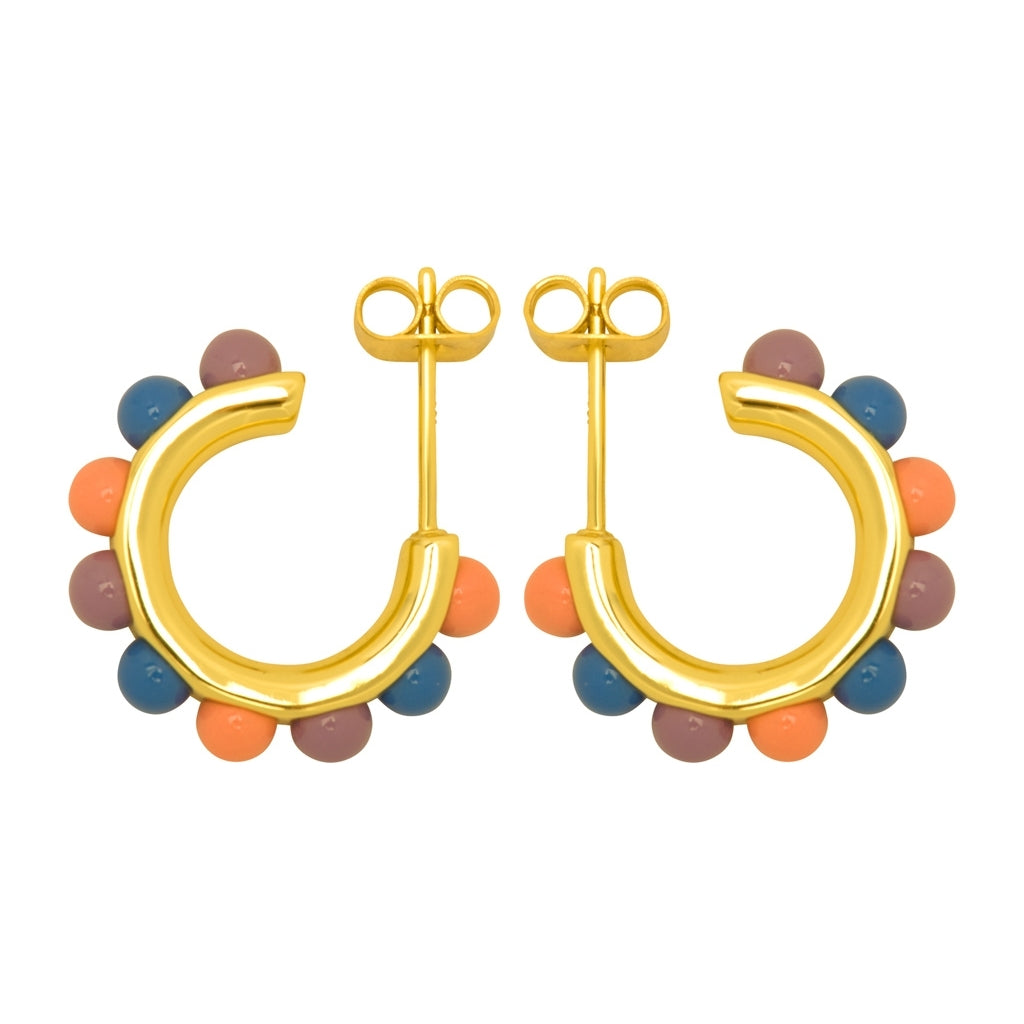 LULU Copenhagen Flower Hoops Color Pair forgyldt Hoops Burnt Coral/Blue/Purple