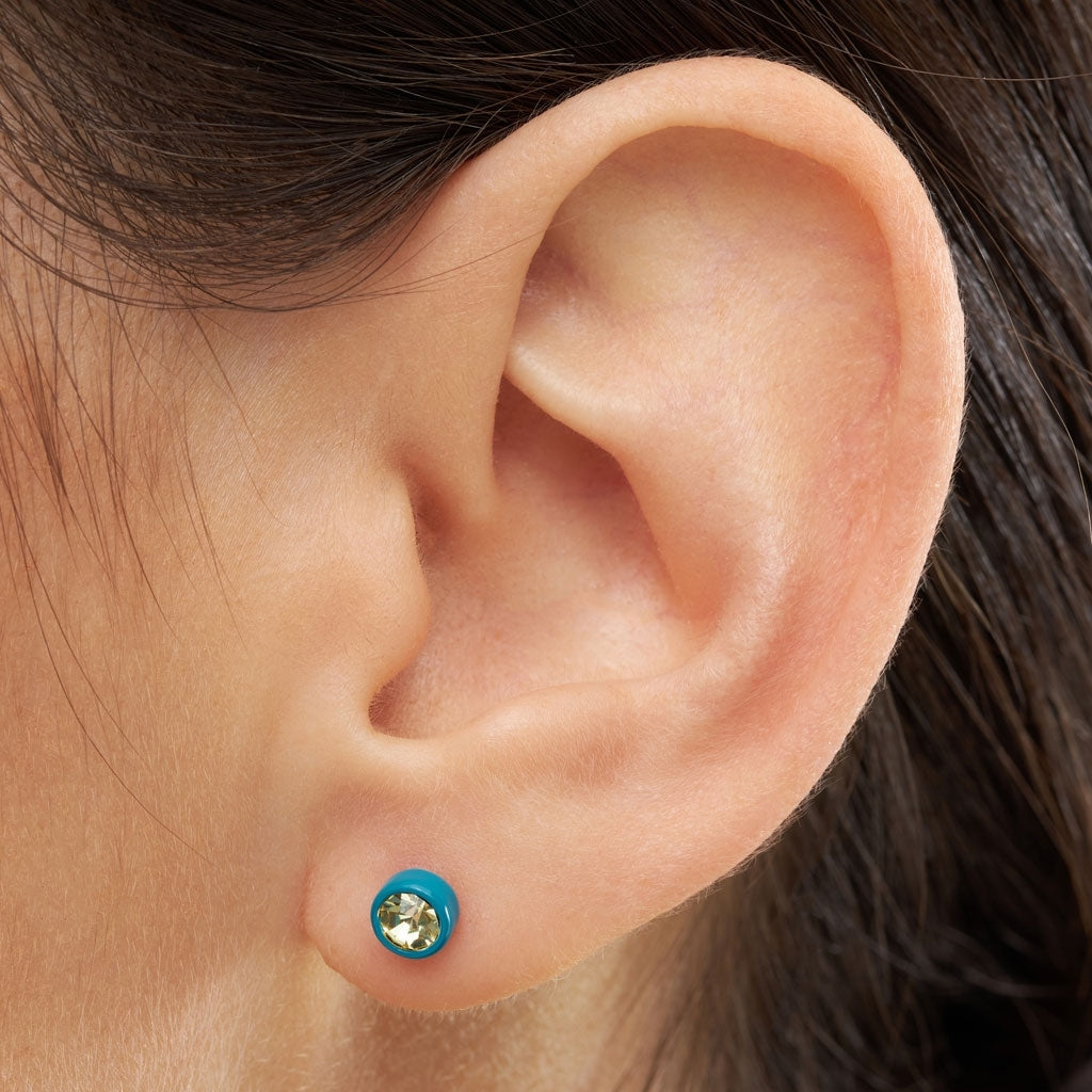 LULU Copenhagen Gala Crystal Round ørering 1 stk Ear stud, 1 pcs Jonquil/Retro Blue