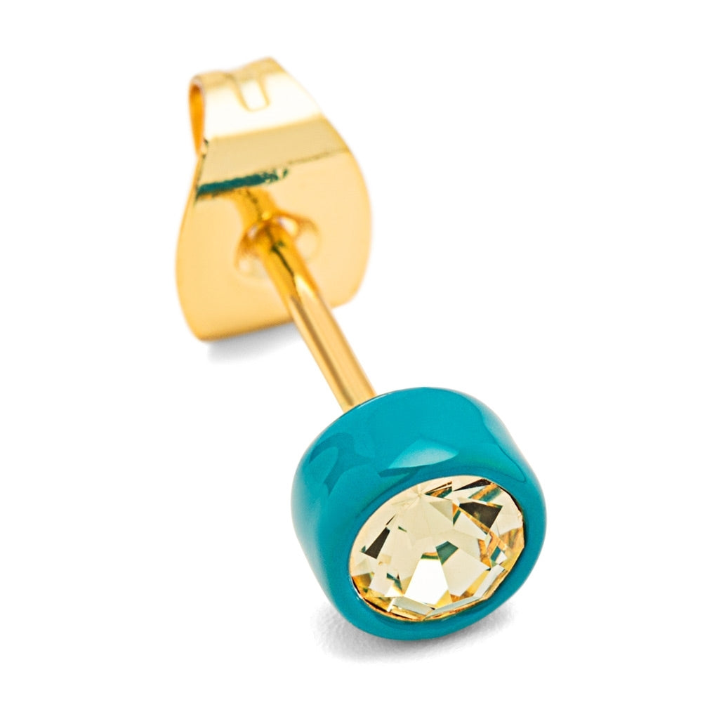 LULU Copenhagen Gala Crystal Round ørering 1 stk Ear stud, 1 pcs Jonquil/Retro Blue