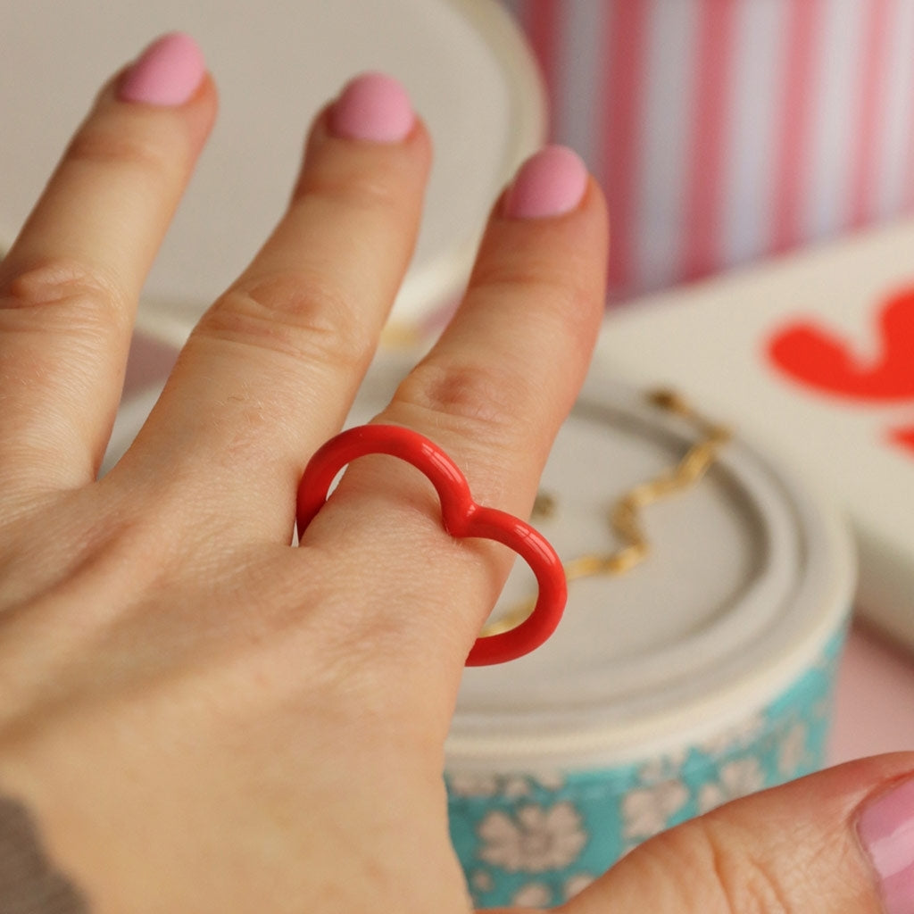 LULU Copenhagen Heart Ring emalje Rings Rød